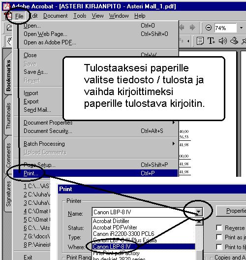 Asteri Palkanmaksu KÄYTTÖOHJEET 139/231 4. Tulostaminen paperille 5.