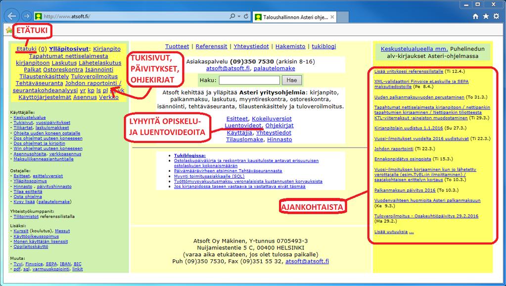 8/231 KÄYTTÖOHJEET Asteri Palkanmaksu TUKI JA INTERNET Yhteystiedot: Puh. (09) 350 7530 atsoft@