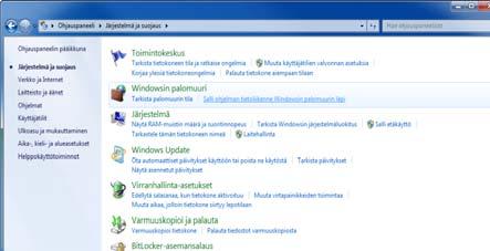 Peruskäyttö Windowsin palomuurin (Windows 7) määritys Sallii tiedostojen ja tulostimien jaon ja asettaa