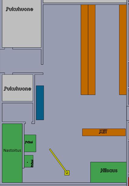 37 KUVA 19. Porapuolen layout 5.7 Tavaran vastaanotto Saapuvan tavaran vastaanotto on sijoitettu layoutissa isomman nosto-oven läheisyyteen (kuva 20).