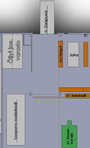 38 KUVA 20. Tavaran vastaanoton layout 5.8 Tavaran lähetys Lähettämön paikka layoutissa on suunniteltu pienemmän nosto-oven läheisyyteen (Kuva 21).