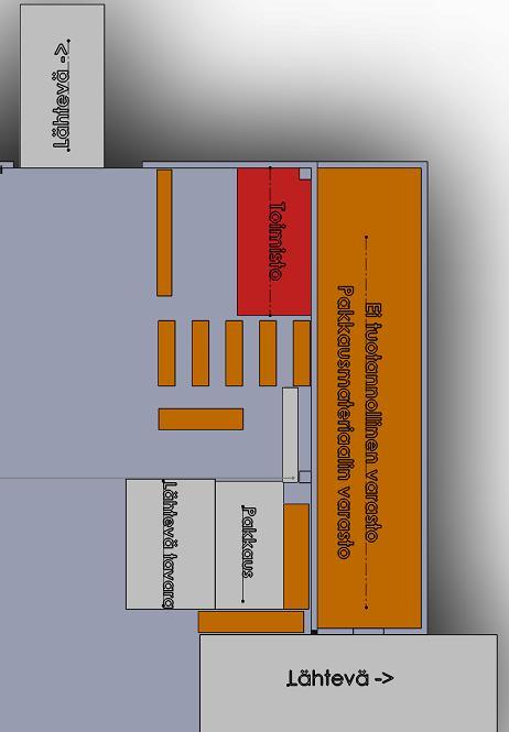 39 KUVA 21. Tavaran lähetyksen layout 5.9 Varastojen sijoittelu Varastojen sijoittelun näkee liitteestä 3, jossa ne ovat värjättynä ruskealla.