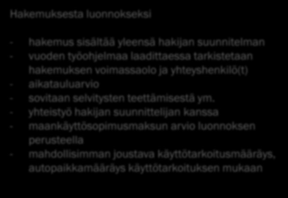 voimassaolo ja yhteyshenkilö(t) - aikatauluarvio - sovitaan selvitysten teettämisestä ym.