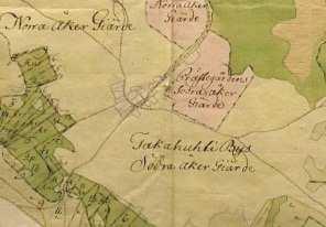 kuva 3. Takahuhtia kuvaava isojakokartta (Lilius 1793). kuva 4. Asemointi Takahuhdin isojakokartasta (Lilius 1793).