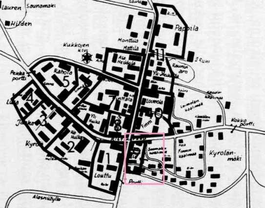 jonka avulla voidaan Suvannon mukaan kuvata jo keskiaikaisten talotonttien sijainti (kuva 5). Kartan mittasuhteissa on kuitenkin isoja virheitä. kuva 5.
