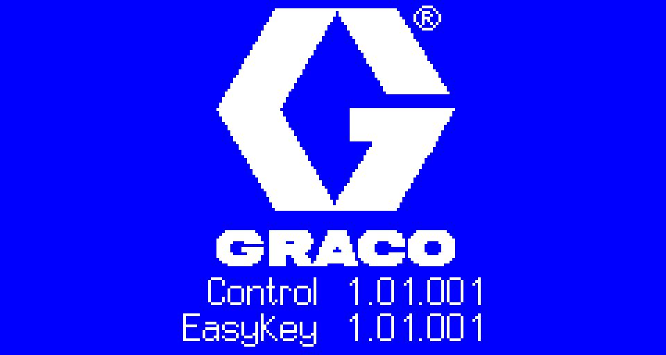 Kun päivitys on valmis, EasyKey -näyttö käynnistyy automaattisesti uudelleen ja Graconäyttö tulee hetkeksi näkyviin. Varmista, että näytössä näkyvät ohjelmistoversiot ovat oikeat.