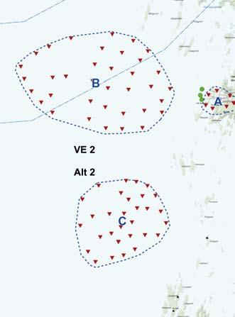 Kuva 2 12. Uuden suunnitelman mukainen vaihtoehto 1. Kuva 2 13. Uuden suunnitelman mukainen vaihtoehto 2. Figur 2 12. Alternativ 1 enligt den nya planen. Figur 2 13.