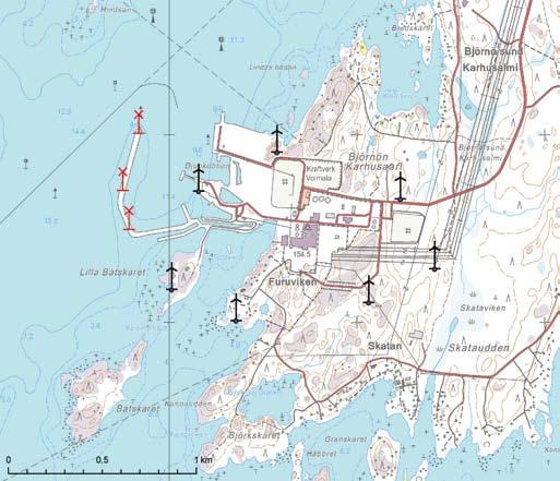 Kuva 2 21. Karhusaaren voimalaitosalueelle sijoittuvat tuulivoimalat uuden suunnitelman mukaan. 2.6 