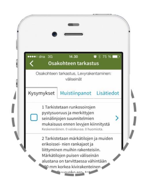 fi) Laatu -työkalun avulla voidaan seurata projektin etenemistä oikea-aikaisesti ja kirjata ylös puutteet ennen suurempaa vahinkoa.