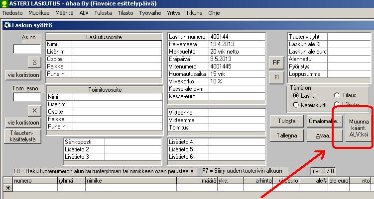 118/200 KÄYTTÖOHJEET - Asteri Windows Laskutus 9.5.11 Rakentamispalvelun käännetty alv-velvollisuus Rakentamispalvelun käännetty arvonlisäverovelvollisuus otettiin käyttöön 1.4.2011.