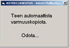 Asteri Windows Laskutus - KÄYTTÖOHJEET 33/200 Mikäli joudut palauttamaan varmuuskopion, löydät aina kuukauden ensimmäisen käyttökerran kuukauden kansiosta.