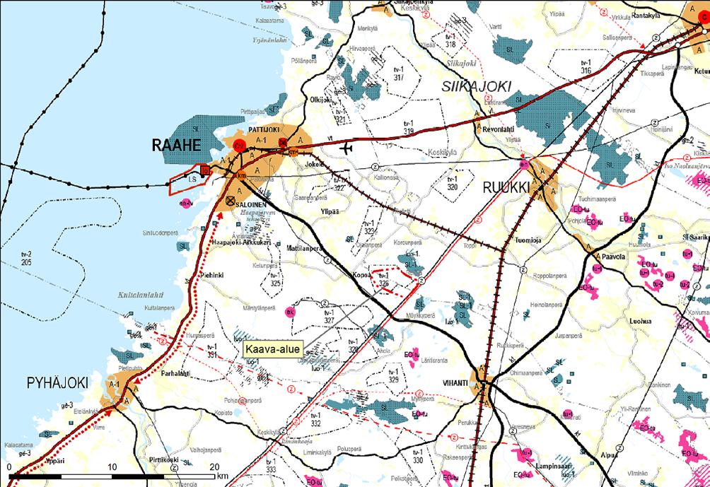 OAS Mastokankaan tuulipuiston osayleiskaava 10 (18) 2.6.2015 1. Vaihemaakuntakaava Kuva 5.2. Pohjois-Pohjanmaan 1. vaihemaakuntakaavasta, johon on merkitty kaavaalueen raja.