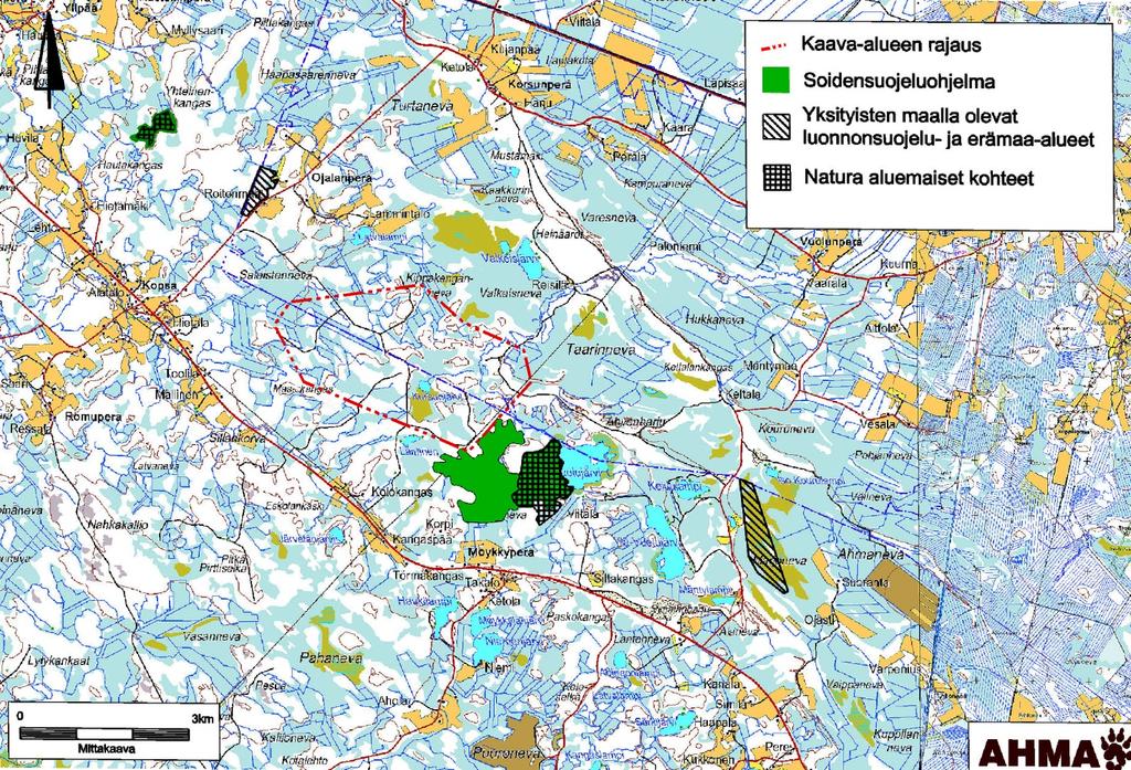 OAS 6 (18) 4.2 Mastokankaan tuulipuiston osayleiskaava 2.6.2015 Kasvillisuus, eläimistö ja luonnonarvoiltaan tärkeät kohteet Kuva 4.2. Luonnonsuojelu-, luonnonsuojeluohjelma- ja Natura-alueet kaava-alueen läheisyydessä.