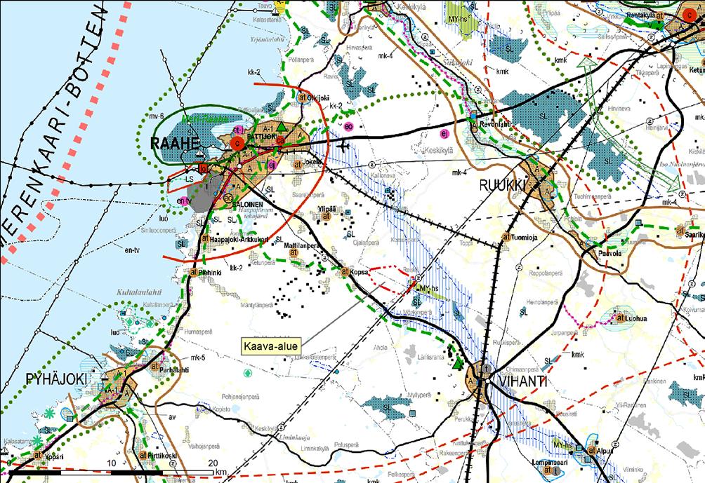 Mastokankaan tuulipuiston osayleiskaava OAS 2.6.2015 9 (18) 5.2 Maakuntakaava Kuva 5.1 Ote Pohjois-Pohjanmaan maakuntakaavasta, johon on merkitty kaavaalueen raja.