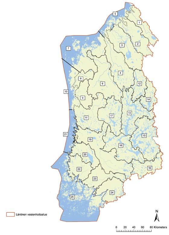 Kokemäenjoen-Saaristomeren- Selkämeren vesienhoitoalueen osa-alueet Jakobstad Pietarsaari Kokkola Karleby 1 Lestijoki Pöntiönjoki 2 Perhonjoki Kälviänjoki 3 Luodon- ja Öjanjärveen laskevat vesistöt 4