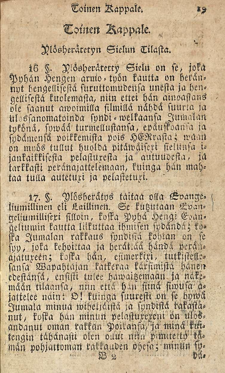 19 Toinen Aappaik Toinen Happale. Mösheräcecyn Sielun Tilasta. t 6 Z.