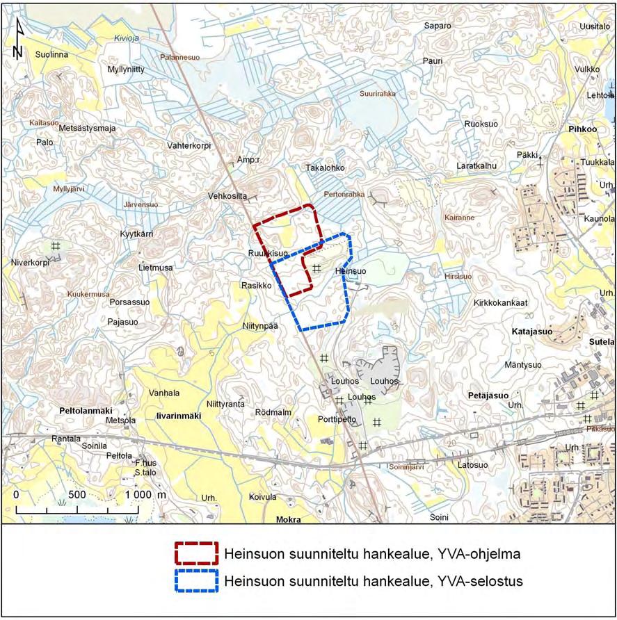 25 Kuva 7-2: Heinsuon hankealue. Tässä esitetään selvitysalueen laaja rajaus (n. 30 ha), toimintojen tarkempi sijoittuminen täsmentyy jatkossa.