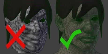 (kuva 3). Huono topologia voi aiheuttaa polygoniverkon pintaan vääristymiä muun muassa animoinnin yhteydessä. (Digitaltutors 2014.) Kuva 3.