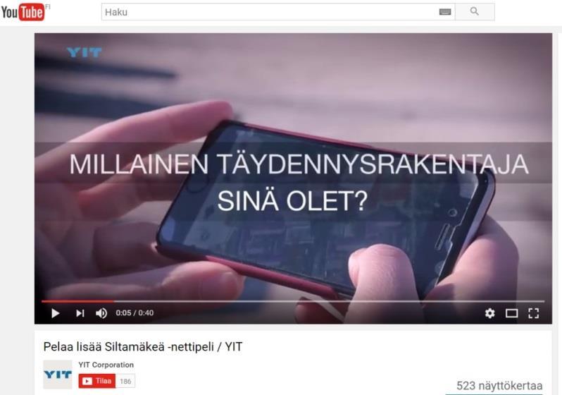 Viestinnän tueksi tehtiin Pelaa lisää Siltamäkeä -video https://www.youtube.com/watch?