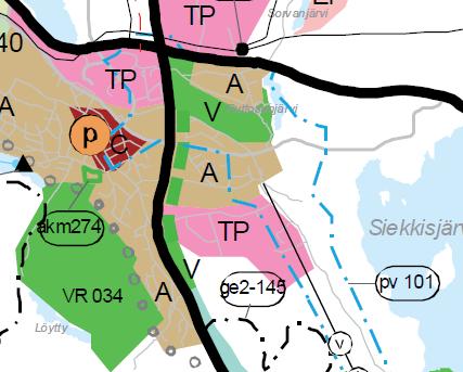 Kaava-alueen eteläosa on työpaikka-aluetta (TP). Alueen länsiosaan on osoitettu viheryhteystarve.