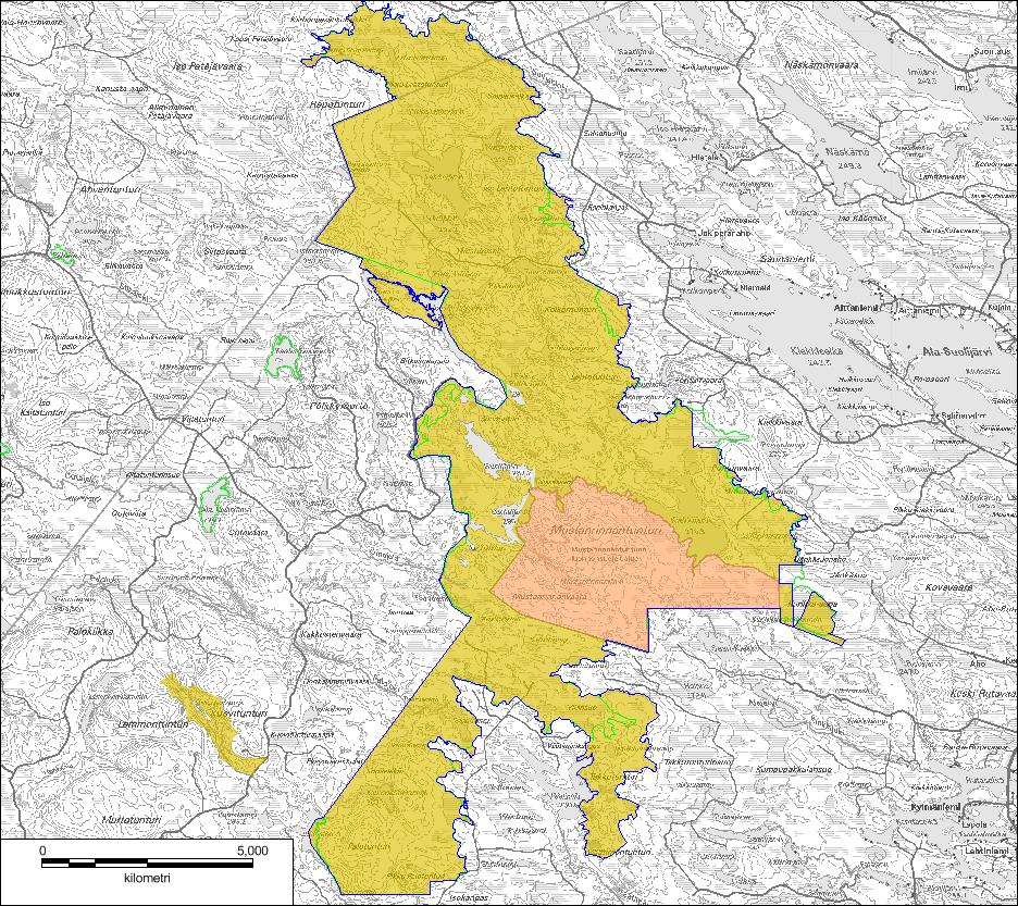 Kuva 2. Mustarinnantunturin ja Kiekkikairan alueen sijainti ja suunnittelualuerajaus.