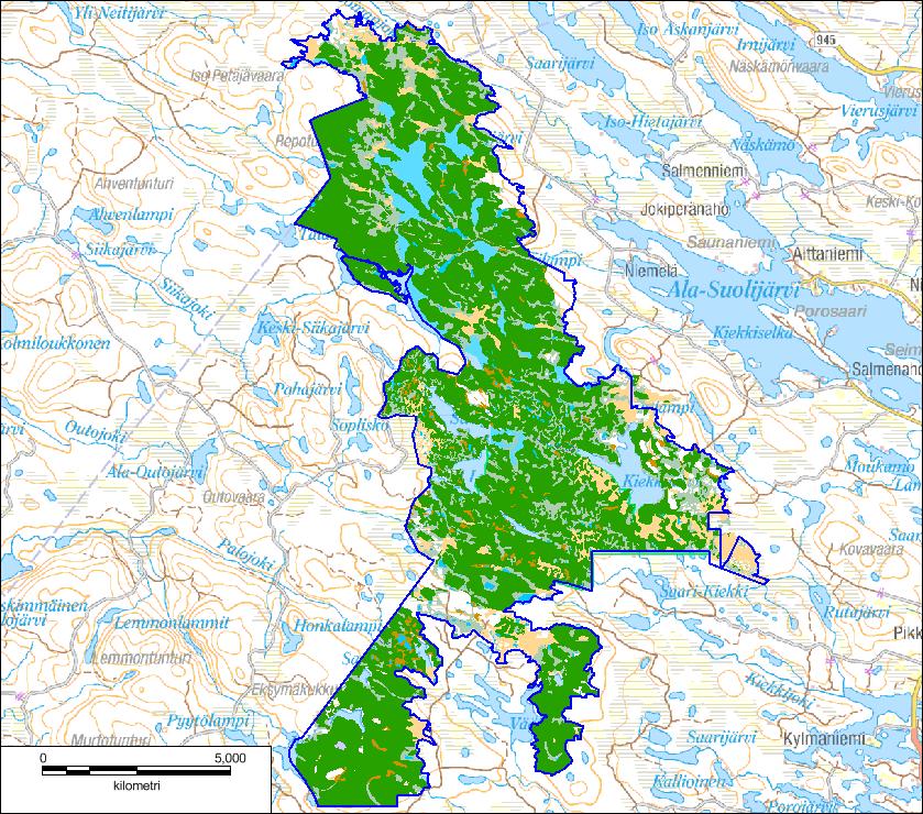 Kuva 4. Natura 2000 -luontotyypit. Suunnittelualueella tavataan 11 Naturaluontotyyppiä ja ne kattavat 90 % koko alueen pinta-alasta.