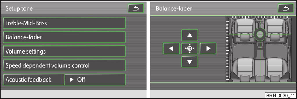 Äänikäyttö Ääniasetukset Medium - kohtalainen hiljentäminen High - voimakas hiljentäminen Speed dependent volume control - ajonopeuden mukaan muuttuva äänenvoimakkuus AV-Output - ulkoisen DVD-lähteen