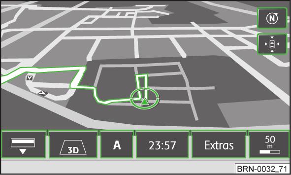 Toimintonäppäin Navigation Kuva 12 3D-karttanäkymä reitin opastuksen aikana Reitinopastustavasta riippuen kohtaan A tulee erilaisia toimintonäppäimiä.