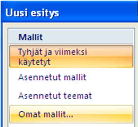 Luo oma suunnittelumalli aina kun halua luoda esitykseen oman visuaalisen ilmeen kun tarvitset tai käytät toistuvasti samaa ilmettä kun diaesityksissä toistuvat samat tiedot, grafiikka tmv.