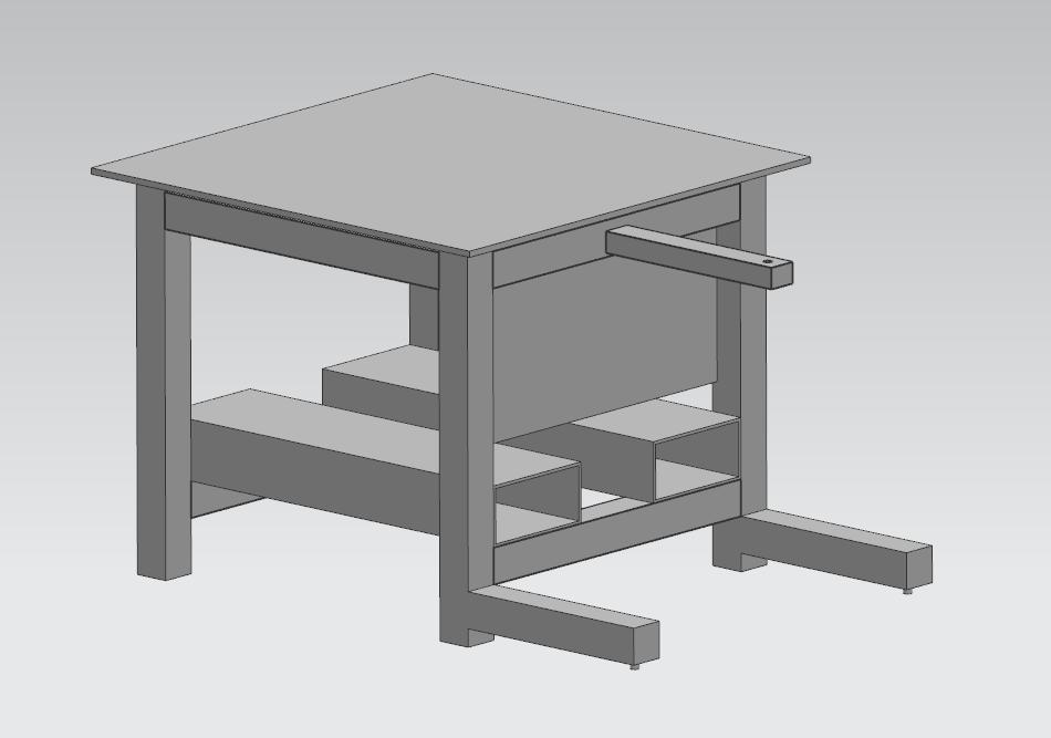 32 6.3 Robotin pöytä Robotin pöydän (Kuva 14.) vaatimuksena oli, että sen tulisi olla liikuteltava, mutta kuitenkin tukeva.