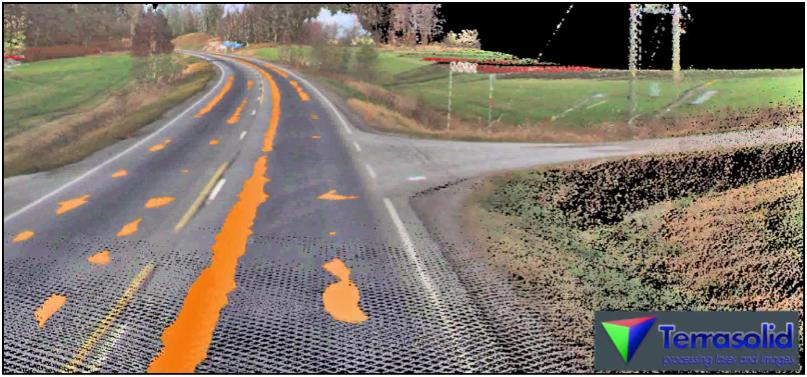 Mobiilikartoituksella saatiin jatkuva mitattu 3D-lähtötietomalli nykyisestä tienpinnasta ja sen epätasaisuuksista käytetyssä väyläkoordinaatistossa.