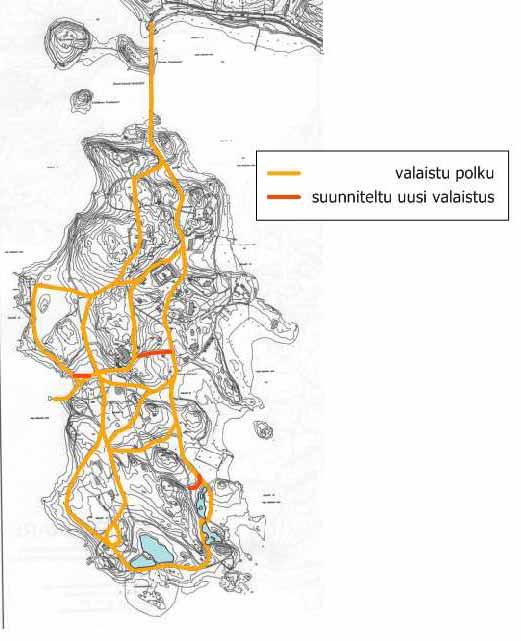 Lepakot, varsinkin siipat, karttavat valoa. Valaistu polku ei toimi siippojen saalistusalueena eikä siirtymäreittinä. Saarella on suhteellisen paljon valaistuja polkuja.