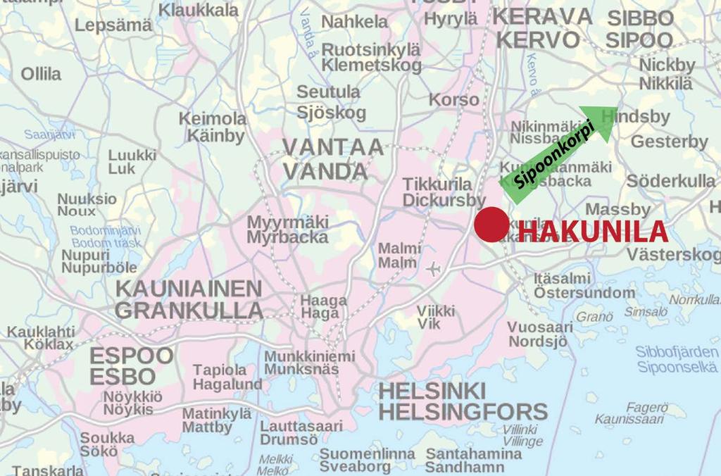 100 ha) käsittää pääosan Hakunilan keskustasta sekä Lahdentien länsipuolelta poistuvan bussivarikon alueen. Asukkaita Hakunilassa on n.