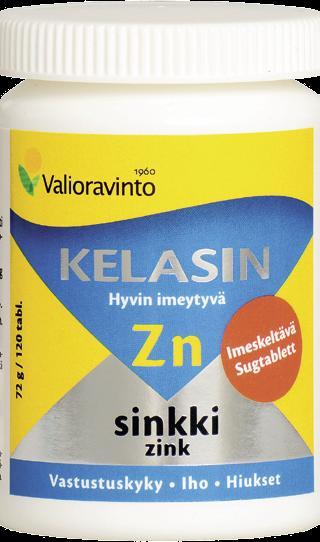 Imeskeltävä Kelasin sinkki Hyvänmakuinen imeskelytabletti vaikuttaa ensin suun ja nielun