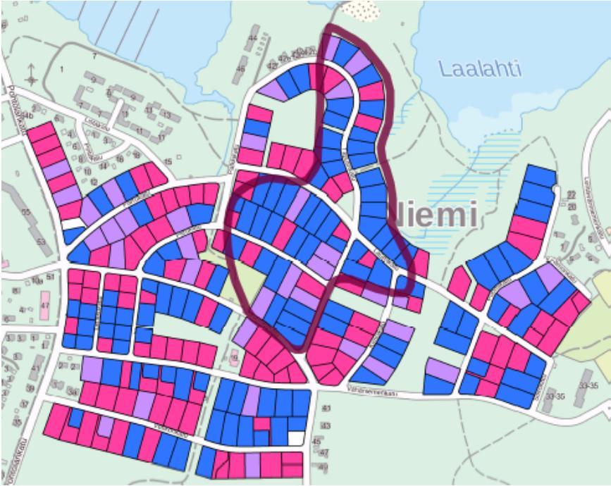 NIEMI: SÄILYNEISYYS SÄILYNEISYYDEN ARVIOINTI: LÄNSI ALKUPERÄINEN KAAVA VUODELTA 1956 > 23 TONTTIA JAETTU + 11 KARTAN