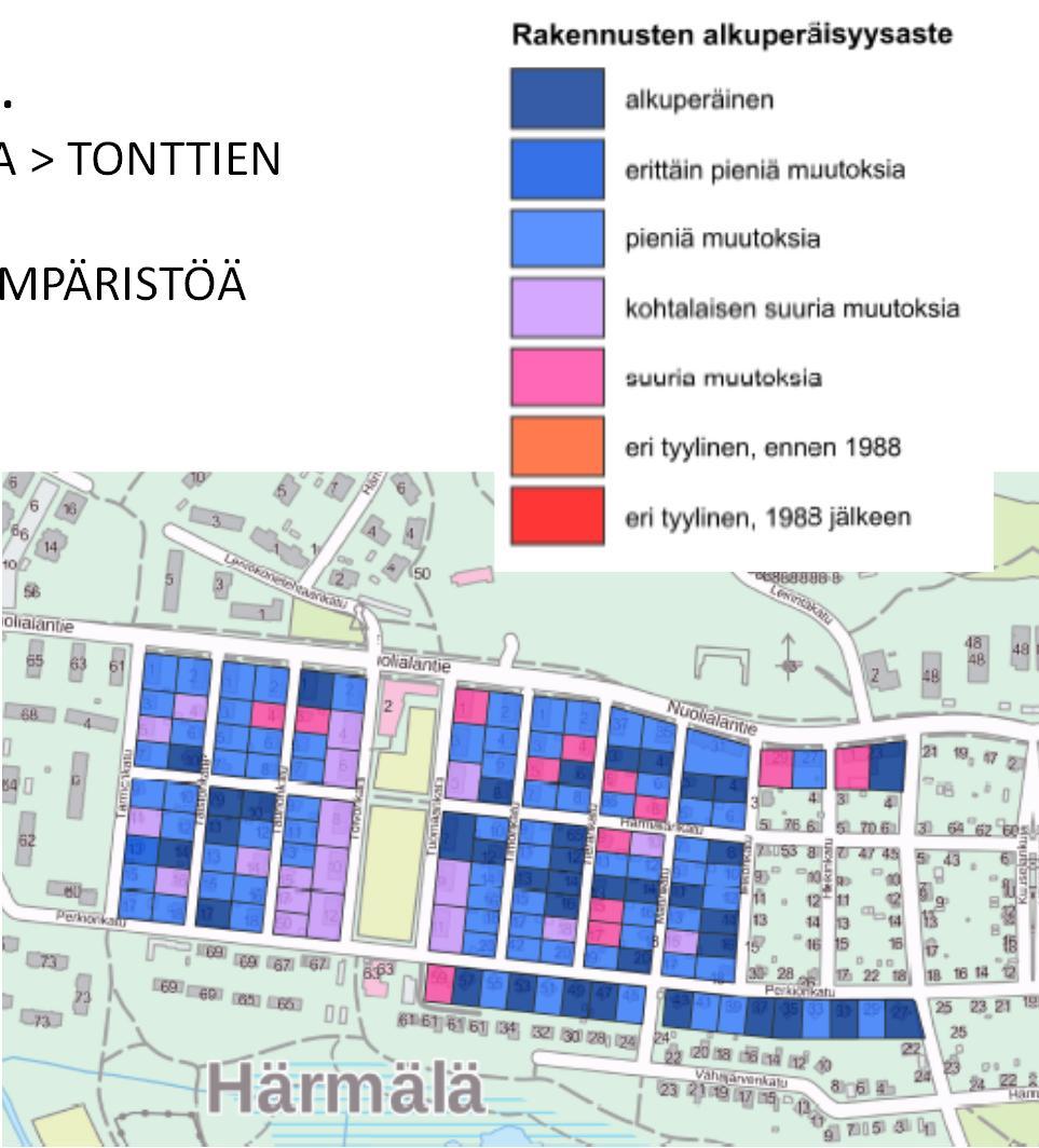 SÄILYNEISYYDEN ARVIOINTI: ETELÄ HÄRMÄLÄ: SÄILYNEISYYS ALKUPERÄINEN KAAVA VUODELTA 1936 = EI JÄLLEENRAKENNUSKAUDEN ALUE I-ALUETTA HÄRMÄLÄN ITÄOSASSA (oheisen kartan itä- ja kaakkoispuolella)