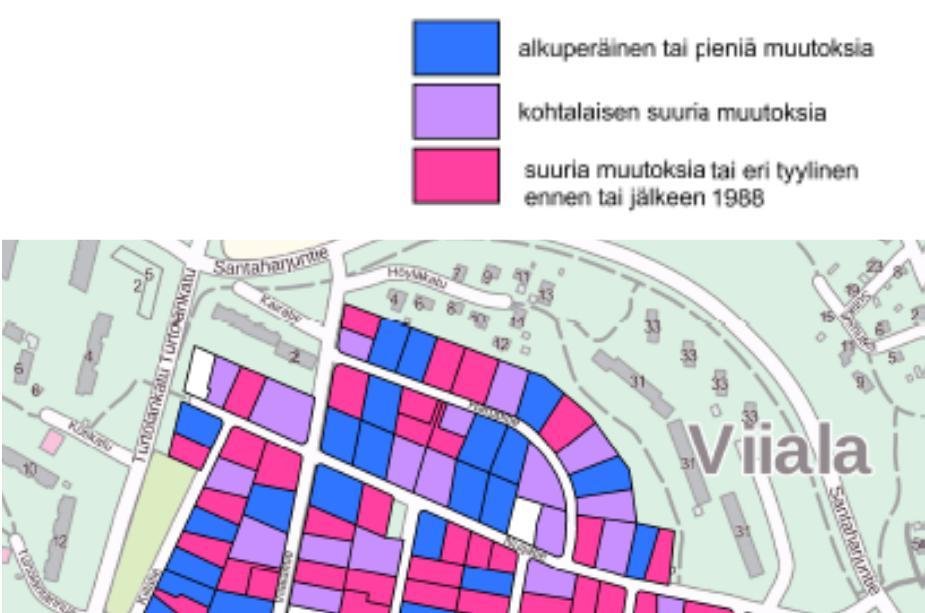 SÄILYNEISYYDEN ARVIOINTI: ETELÄ VIIALA: SÄILYNEISYYS ALKUPERÄINEN ASEMAKAAVA VUODELTA 1947.