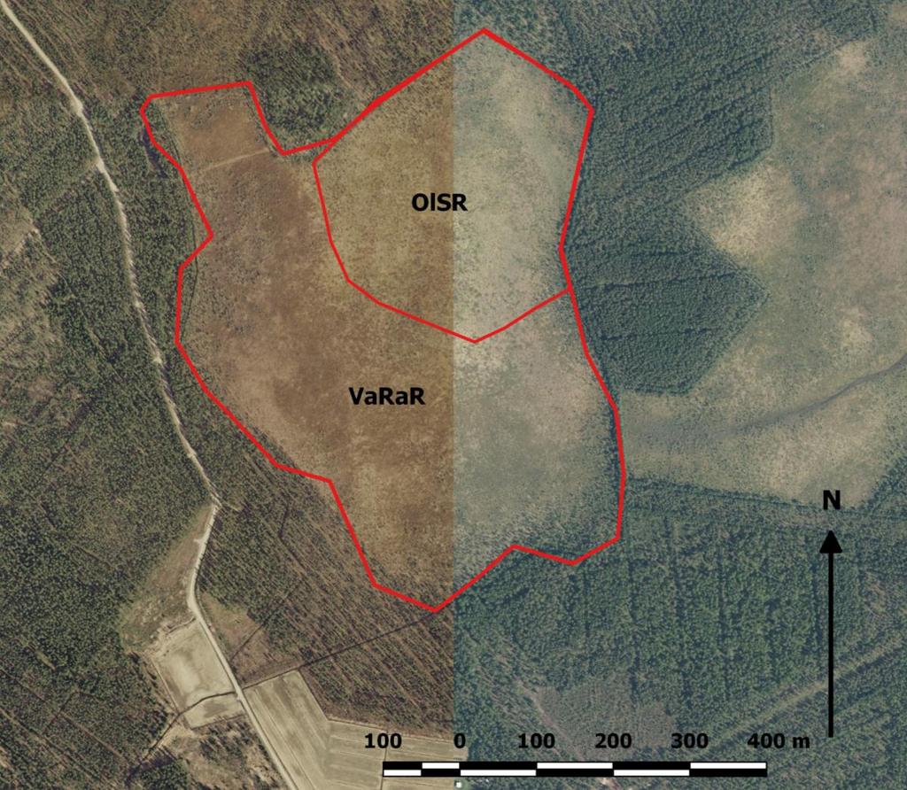 4 Kuva 3. Suokasvillisuustyyppien rajaus. Variksenmarjarahkaräme (VaRaR) on vesitaloudeltaan lähes luonnontilaista rämettä, joka on mätäspintaista, vähäpuustoista ja paikoin puutonta.