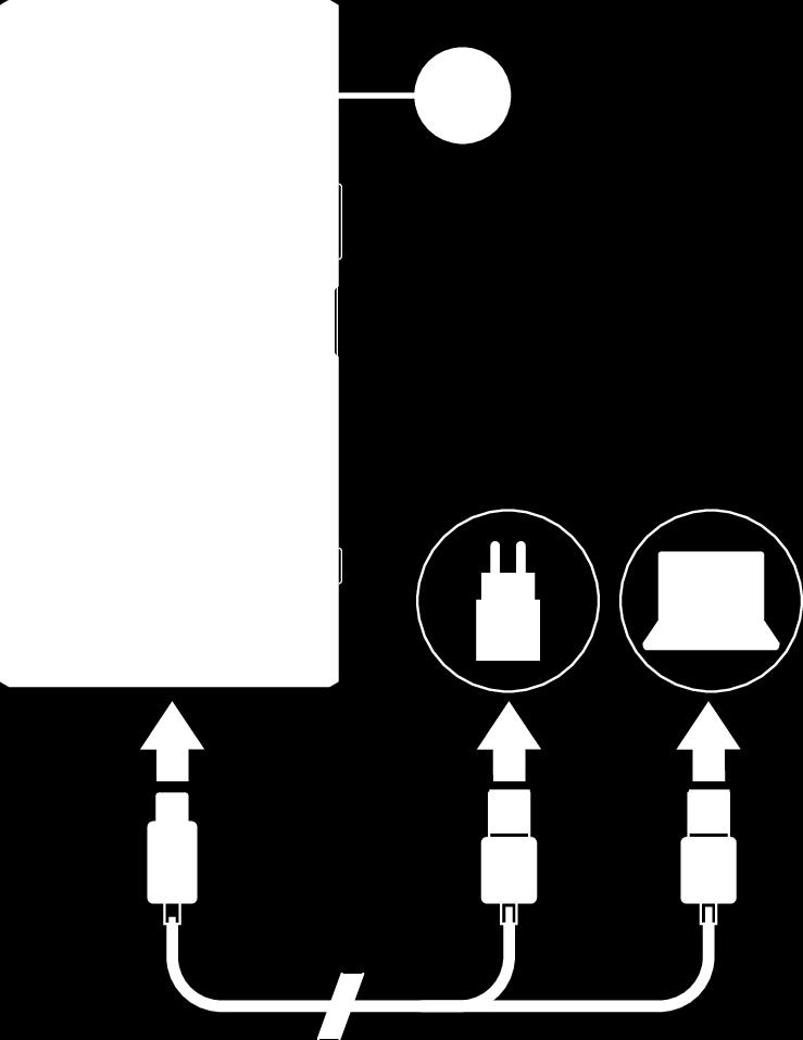 Laitteen lataaminen 1 Kytke kaapelin USB Type-C toinen pää laitteesi porttiin. 2 Kytke kaapelin USB Type-C toinen pää laturiin (tai tietokoneen USBporttiin).