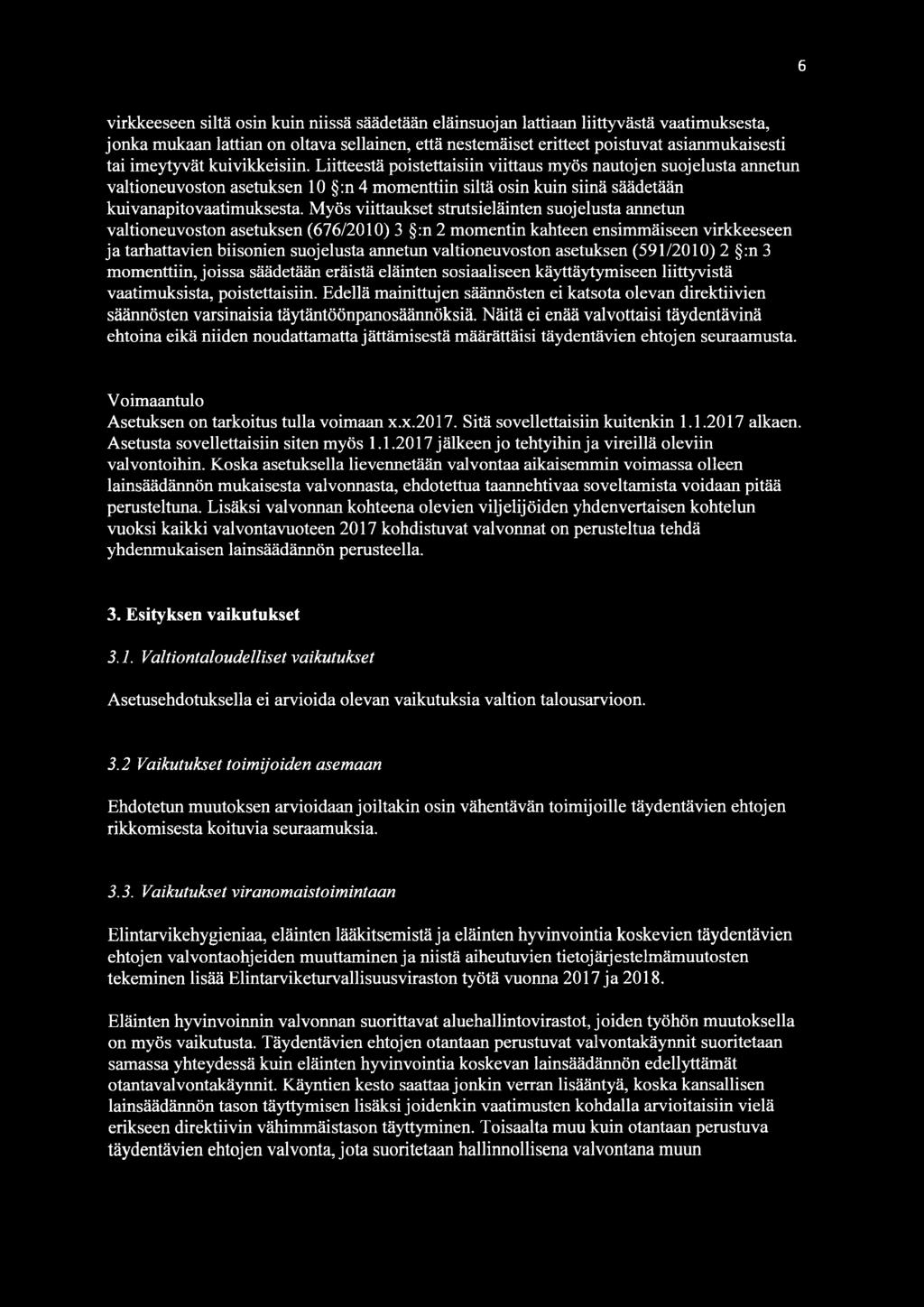 Myös viittaukset strutsieläinten suojelusta annetun valtioneuvoston asetuksen (676/2010) 3 :n 2 momentin kahteen ensimmäiseen virkkeeseen ja tarhattavien biisonien suojelusta annetun valtioneuvoston