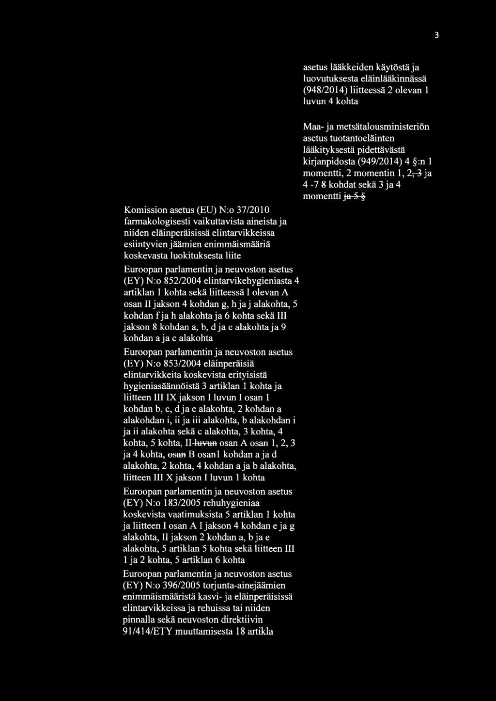 sekä liitteessä I olevan A osan II jakson 4 kohdan g, h jaj alakohta, 5 kohdan f ja h alakohta ja 6 kohta sekä III jakson 8 kohdan a, b, d ja e alakohta ja 9 kohdan aja c alakohta Euroopan