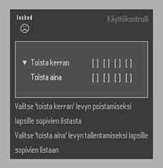 Käytönvalvonta apsilukko DVD VCD apsilukon kytkentä ja poistaminen 1 evyn toiston ollessa pysäytetty valitse painikkeilla 3/4 omien asetusten valikosta KÄYTÖNVAVONTA.