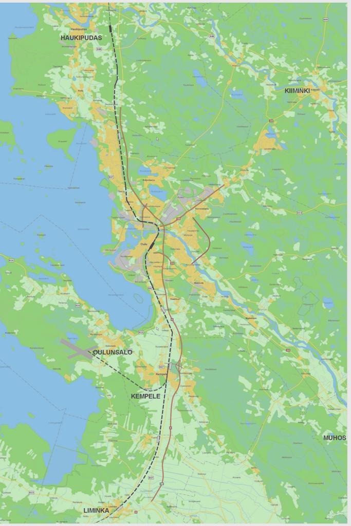 Ii TOIMIVA NAUHA- JA VERKOSTORAKENNE 2040 KESKUSTATOIMINNOT OULU POHJOINEN KAUPAT, PALVELUT OPPILAITOKSET MATKAKESKUS / ASEMA RAUTATIE OULU KESKUSTA TIIVIS RAKENTAMINEN / ASUMINEN OULU LENTOKENTTÄ