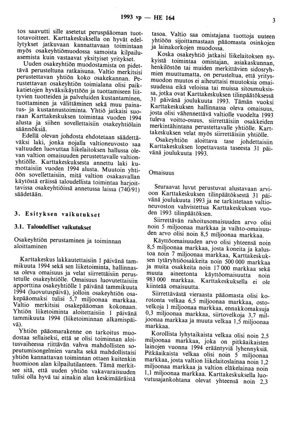 1993 vp - HE 164 3 tos saavutti sille asetetut peruspääoman tuottotavoitteet.