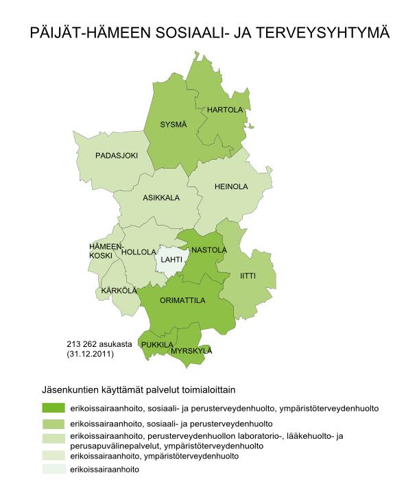 4 KUVIO 1. Päijät-Hämeen sosiaali- ja terveysyhtymän jäsenkunnat (PHSOTEY 2013.