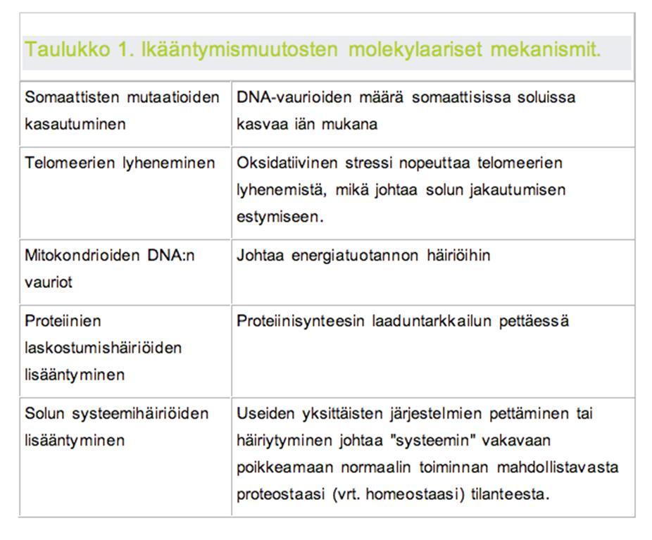 Vanhenemisen biologiaa Elinkohtaiset vanhenemismekanismit esim.