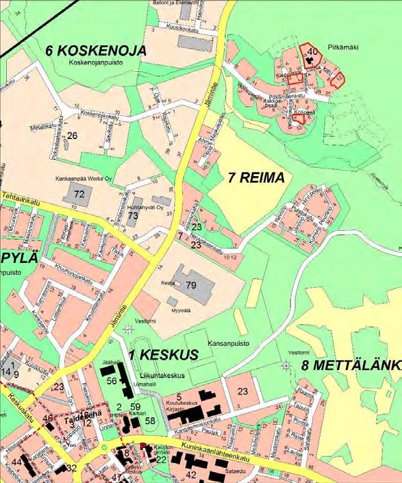 3 1.2 Kaava-alueen sijainti ja koko Muutettavat korttelien alueet sijaitsevat Kankaanpään Pitkämäen asuntoalueella neljässä eri kohteessa.
