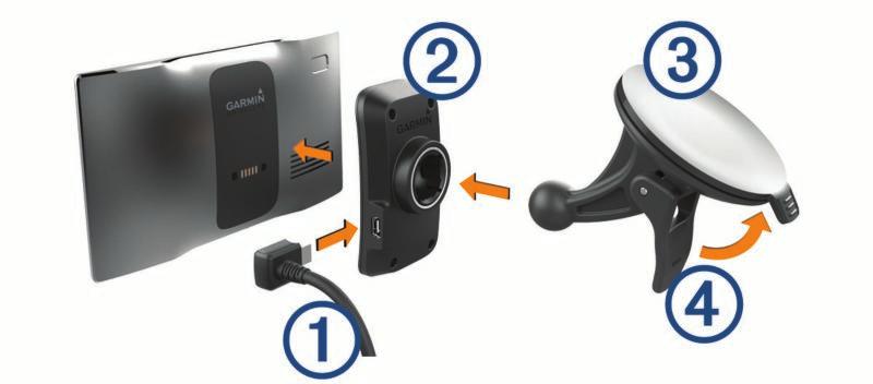 Laitteen asentaminen ajoneuvoon ja liittäminen virtalähteeseen (Garmin DriveLuxe laitteen kiinnittäminen ajoneuvoon ja liittäminen virtalähteeseen, sivu 1).