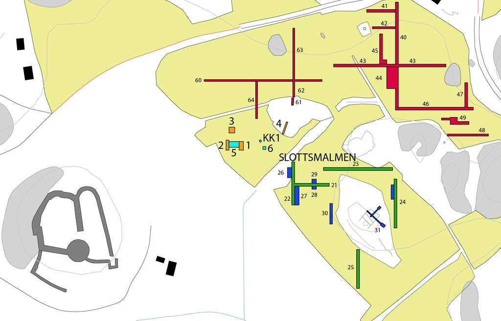 12 Kuva 2: Vuoden 2015 kaivausalueet on merkitty karttaan turkoosilla värillä (Kartta: Maija Holappa). ettei painanteen pohjan tutkiminen onnistu ilman jatkuvaa veden pois pumppaamista.