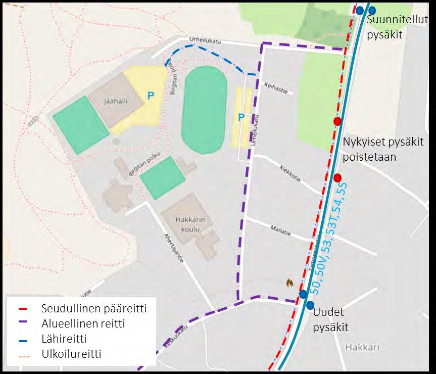 Hakkarin liikenne- ja pysäköintiselvitys 2017 10 (27) 18.4.2017 Alueen sisäinen kävely- ja pyöräilyverkko on hyvä.